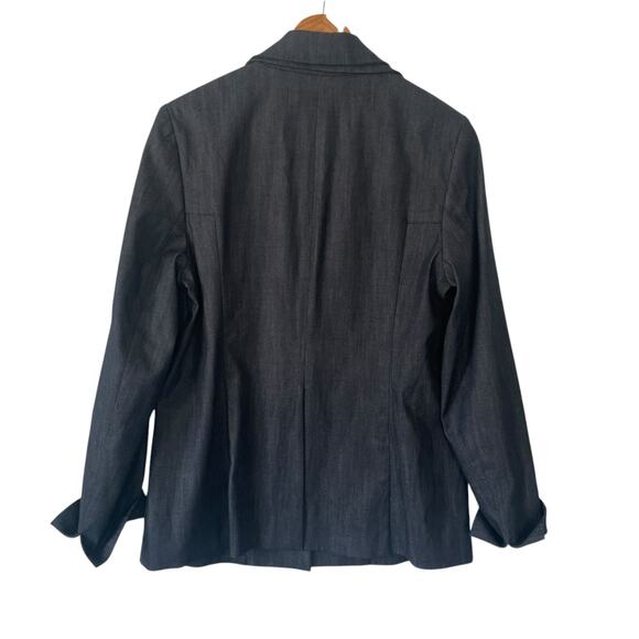 Curete Chambray Womens Blazer Indigo Blue Classic Tailored Tencel Asymmetric - Picture 2 of 7